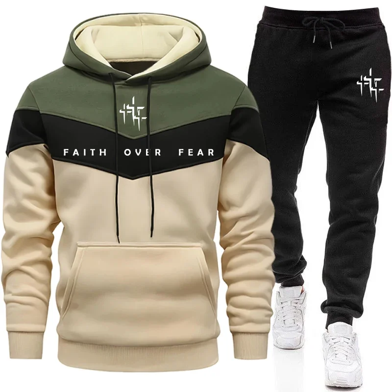 Mens Fashion Streetwear - Faith Over Fear Setelan Olahraga Pria,