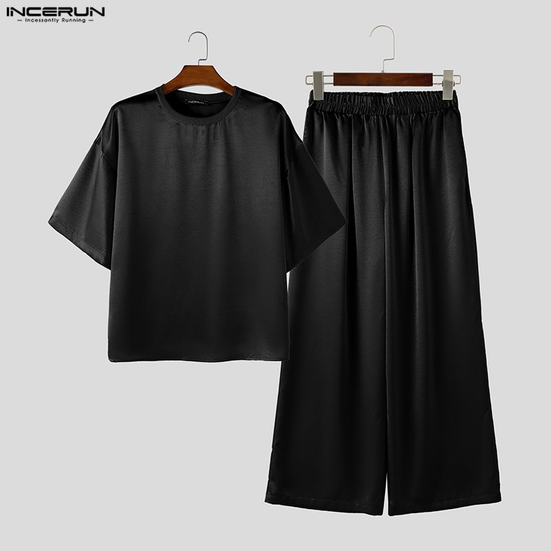 Mens Fashion Streetwear - INCERUN Setelan Pria Polos Longgar Berkilau