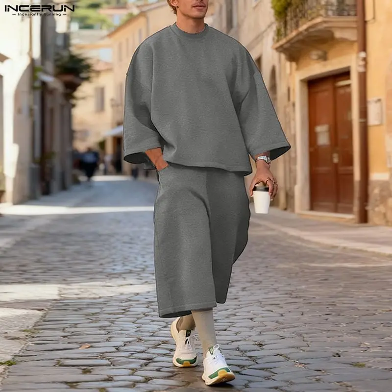 Mens Fashion Streetwear - INCERUN Setelan Pria Warna Solid Hoodie