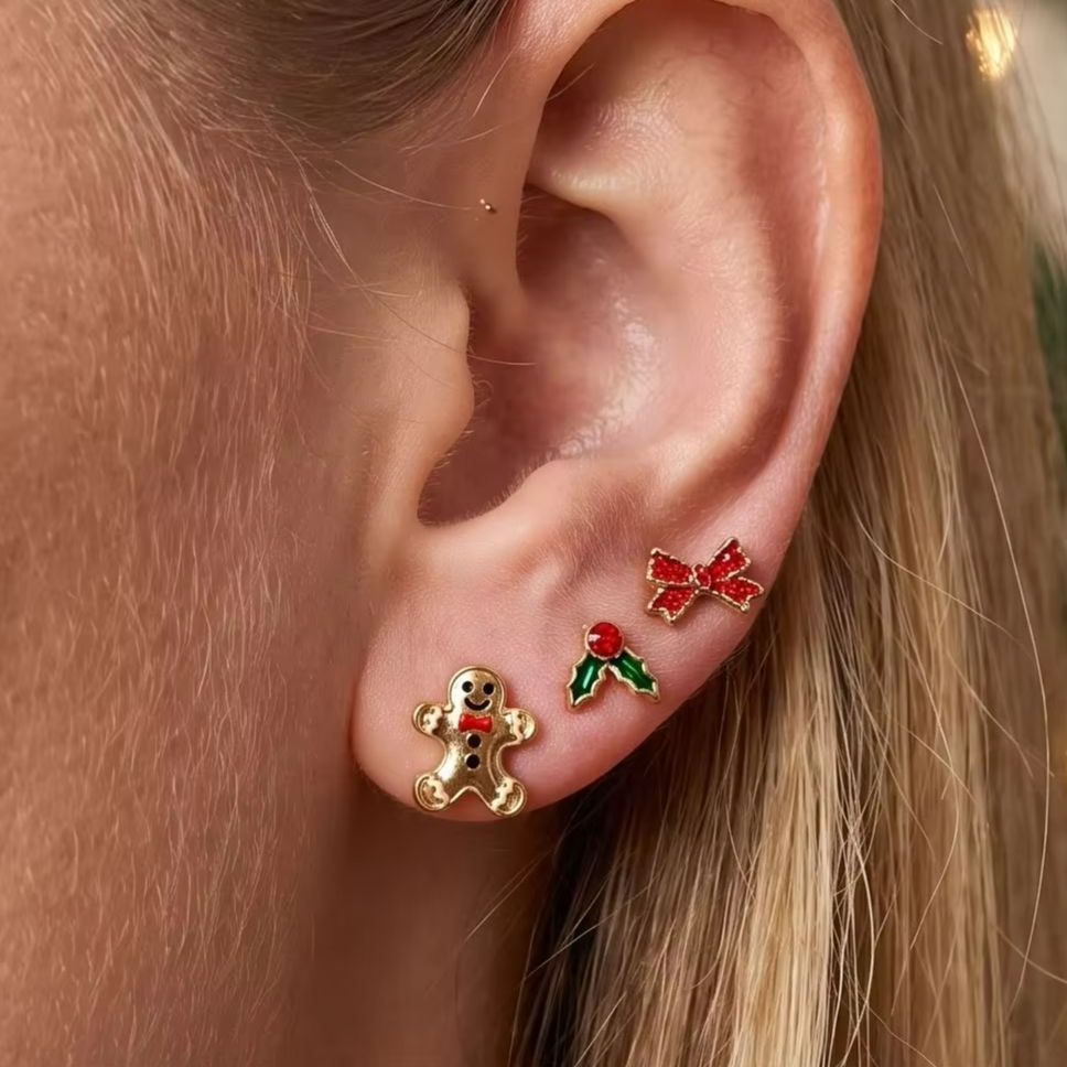 Men'S Fashion Xmas Party - Anting-anting Stud Enamel Bentuk Pita Gingerbread