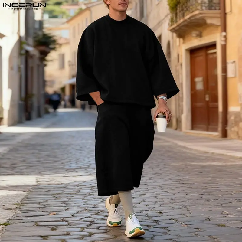 INCERUN Setelan Pria Warna Sol - Mens Fashion Streetwear ulasan dan harga