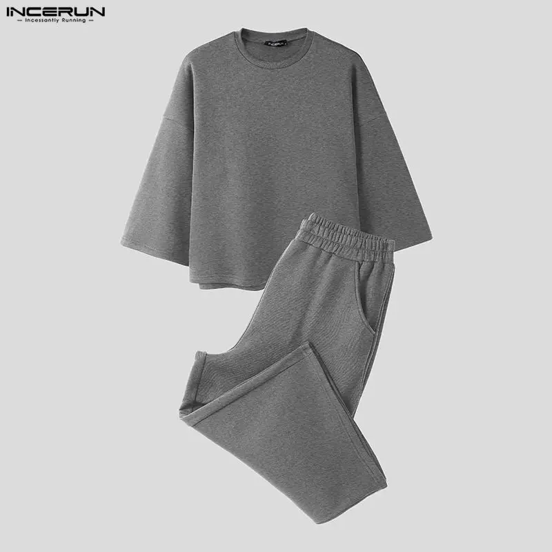 INCERUN Setelan Pria Warna Sol - Mens Fashion Streetwear ulasan dan harga