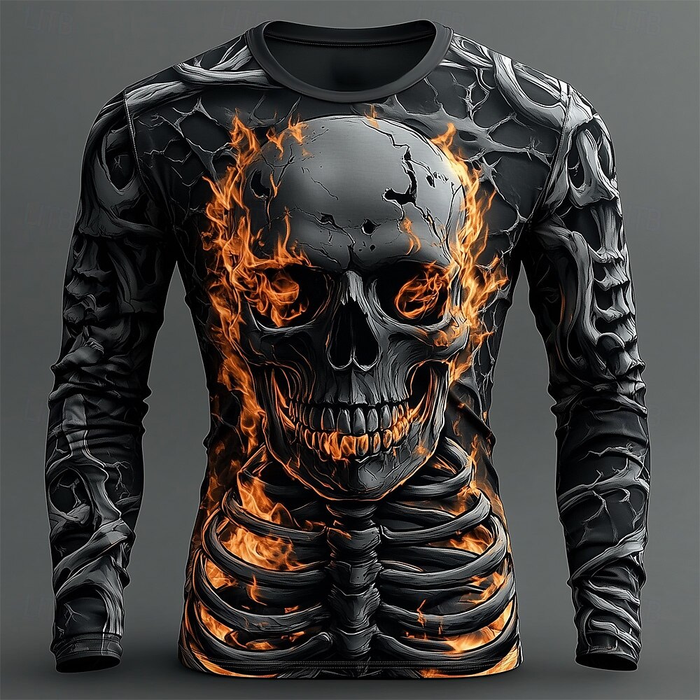 Kaos Pria Motif Tengkorak Api  - Mens Fashion Streetwear ulasan dan harga